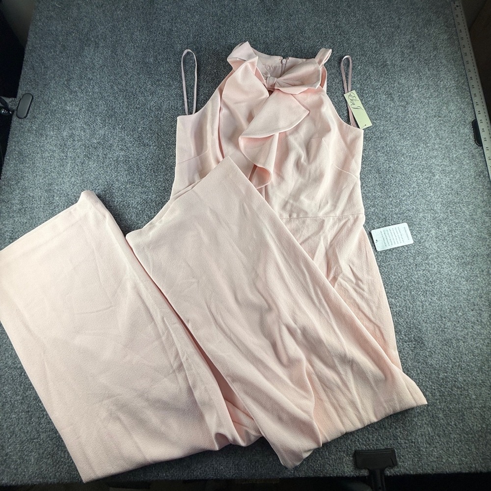 Eliza J Womens Blush Pink Ruffle Halter Wide Leg Jumpsuit EJ9M3859 Size 16 NWT